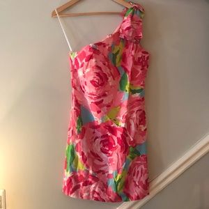 One-Shoulder Pink Rose Dress